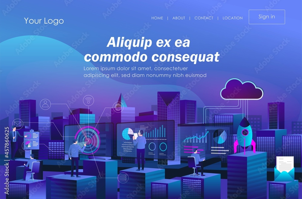Aufkleber Several work teams are analyzing data from the cloud and digital transformation