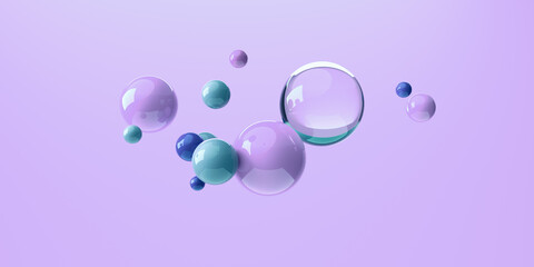 3D render design of floating different size of spheres