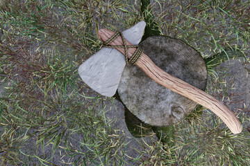 Handmade diy hatchet / axe survival concept. 3D Illustration
