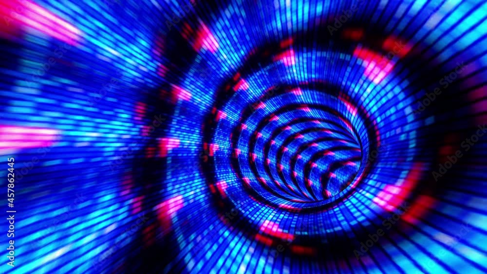 Poster abstract magic flickering glowing flying lines motion and illuminated light digital effect in tunnel
