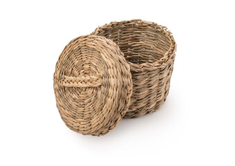 Wicker basket with lid on isolated white background