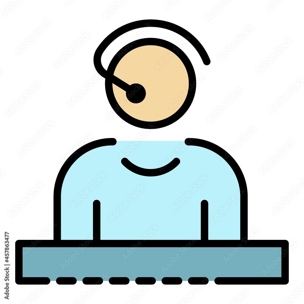 Poster call center support icon. outline call center support vector icon color flat isolated