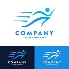 Running Man silhouette Logo, Marathon, sports club vector illustration design