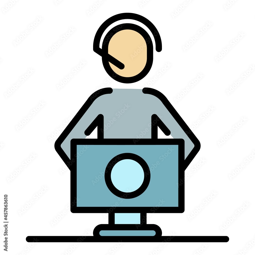 Poster Call center service icon. Outline call center service vector icon color flat isolated - Posters