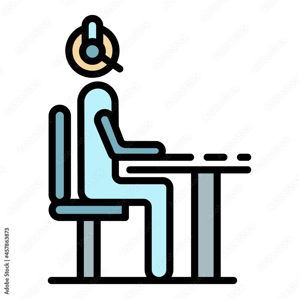 Poster man at call center office icon. outline man at call center office vector icon color flat isolated