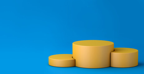 Yellow duotone podium on blue background. 3d illustration.