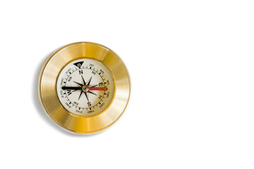 Vintage compass with copy space on isolated white