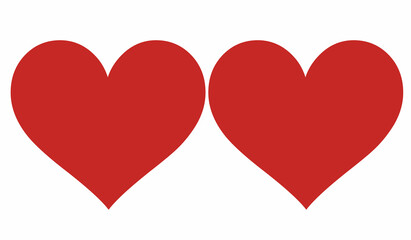 Two red outline vector hearts as illustration of friendship, romantic love and humanity.
