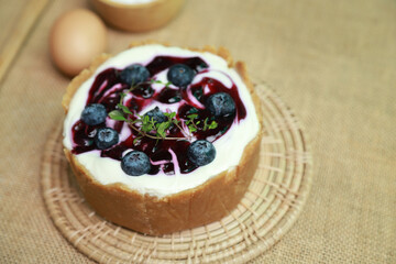 Cheese cake with fruits and ingrdient decoration for eating from free time making dessert