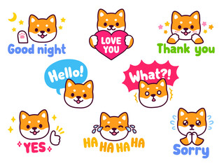 Cute cartoon Shiba Inu sticker set