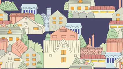 seamless texture with night cozy town for your design