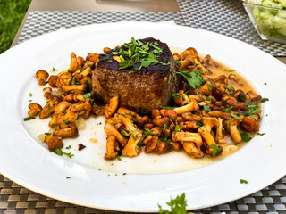 Fresh beef fillet with chanterelles, Mallorca, Spain