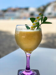 Fresh lemon smoothi with straw, Mallorca, Spain