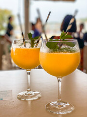 Fresh lemon smoothi with straw, Mallorca, Spain