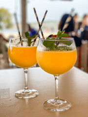 Fresh lemon smoothi with straw, Mallorca, Spain