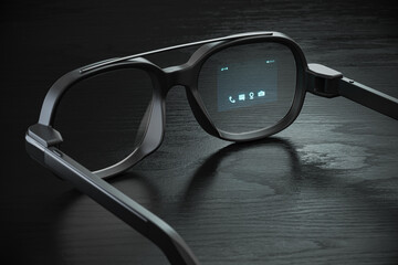 Smart glasses with proection on the screen. VR virtual reality and AR augmented reality technology concept.