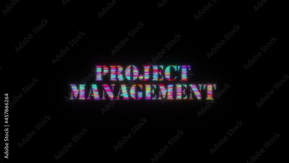 Poster project management colorful text word flicker light animation loop with glitch text effect. 4k 3d se