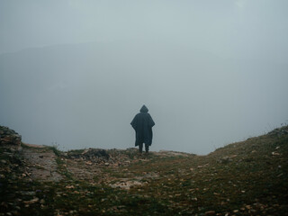 lonely man mountains fog nature fresh air landscape