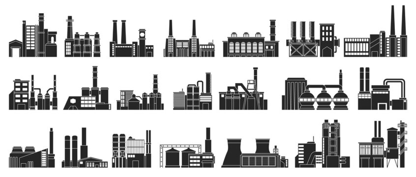 Industry factory isolated black set icon. Vector black set icon manufacturing of building. Vector illustration industry factory on white background.