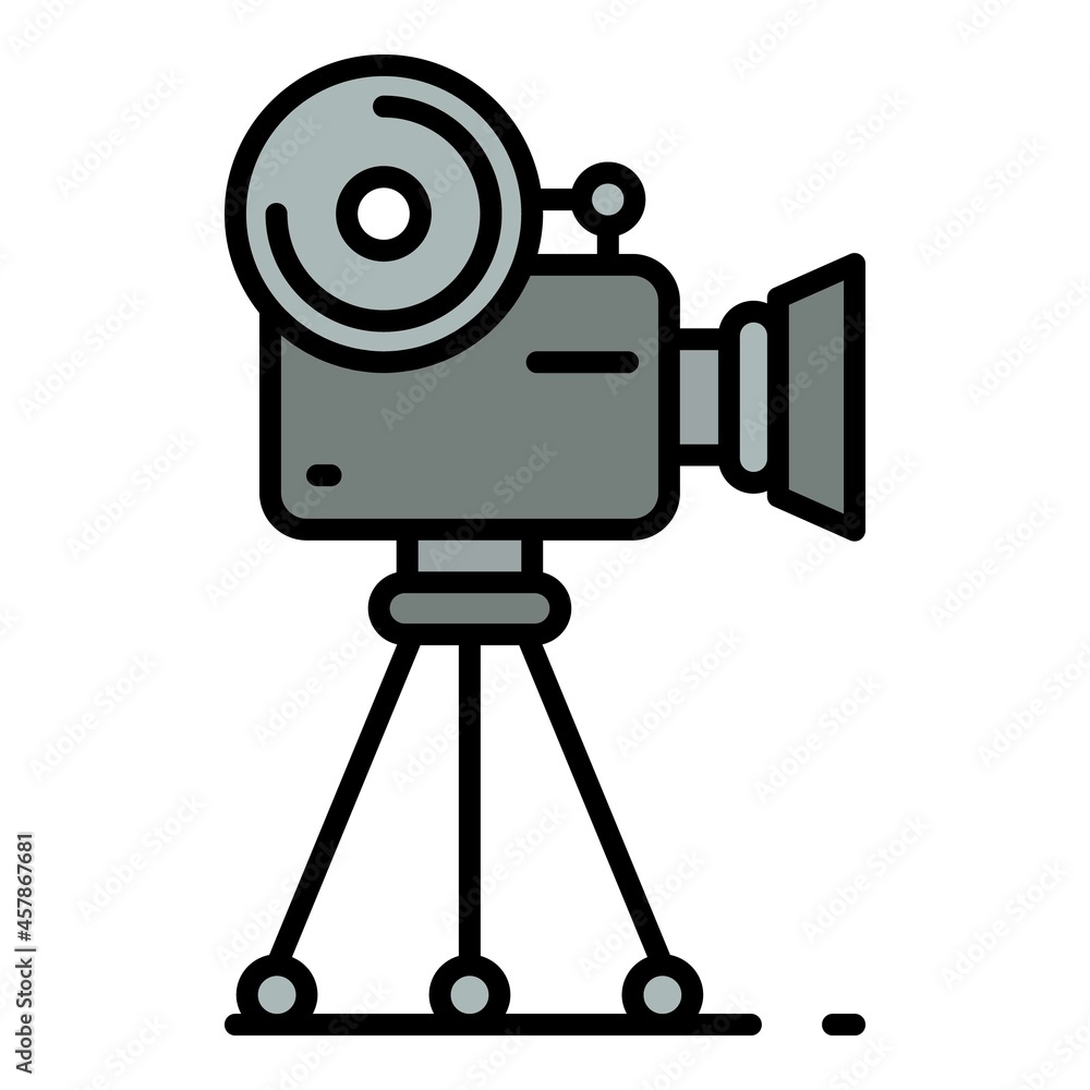 Poster retro video camera icon. outline retro video camera vector icon color flat isolated