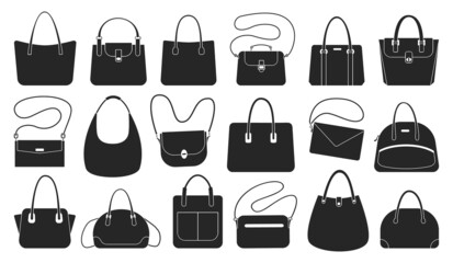 Woman bag isolated black set icon. Vector illustration handbag on white background. Vector black set icon woman bag.