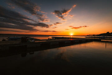 Port of the village of Taranto Vecchia at dawn