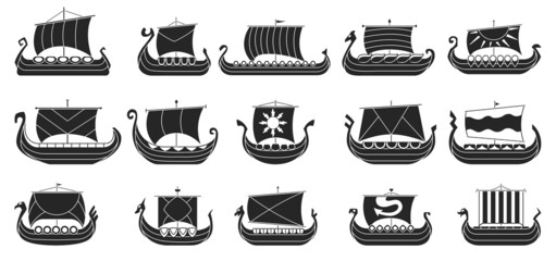 Ship of viking vector black set icon. Vector illustration ancient boat on white background. Isolated black set icon ship of viking.