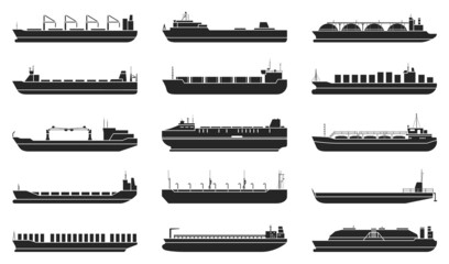 Barge vector black set icon. Vector illustration cargo ship on white background. black set icon barge . - obrazy, fototapety, plakaty