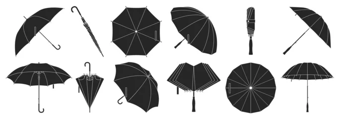 Fotobehang Umbrella isolated black set icon. Vector black set icon rainy cover . Vector illustration umbrella on white background. © Svitlana