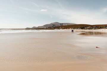 Sandy beach in Ireland. Low tide effect in Keel beach in Achill island. 