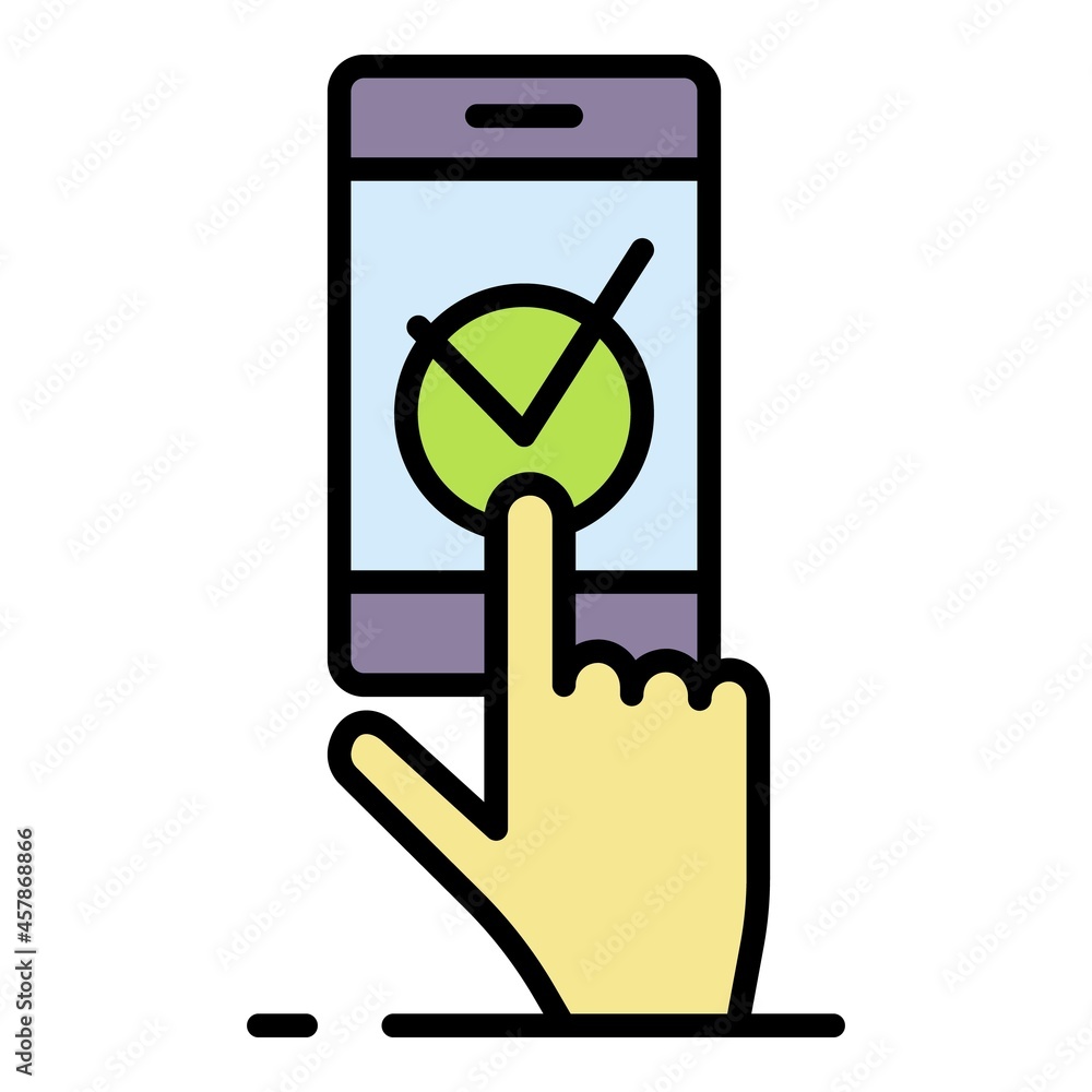 Poster smartphone vote check mark icon. outline smartphone vote check mark vector icon color flat isolated