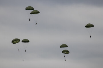 NATO Days 2021, Ostrava, Czechia - September - 18: NATO (North Atlantic Treaty Organization). Wavy and undulated flag of defense alliance and partnership is floating in the air. Documentary of event.