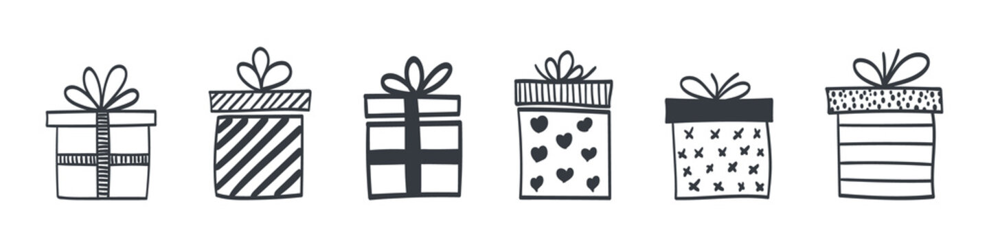 Gift boxes. Hand drawn gift boxes. Gift boxes in the drawn style. Vector illustration