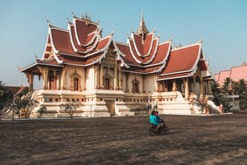 Temple in Vientiane in Laos. Scenic view of a park with a temple in Laos. High quality photo