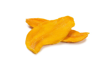Naklejka na ściany i meble Dry tasty mango slices isolated on a white background.