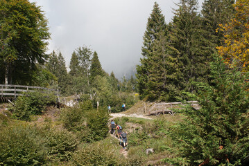 Fototapeta na wymiar escursionisti sul sentiero di montagna