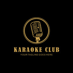 karaoke club vector label design. Karaoke music club label illustration