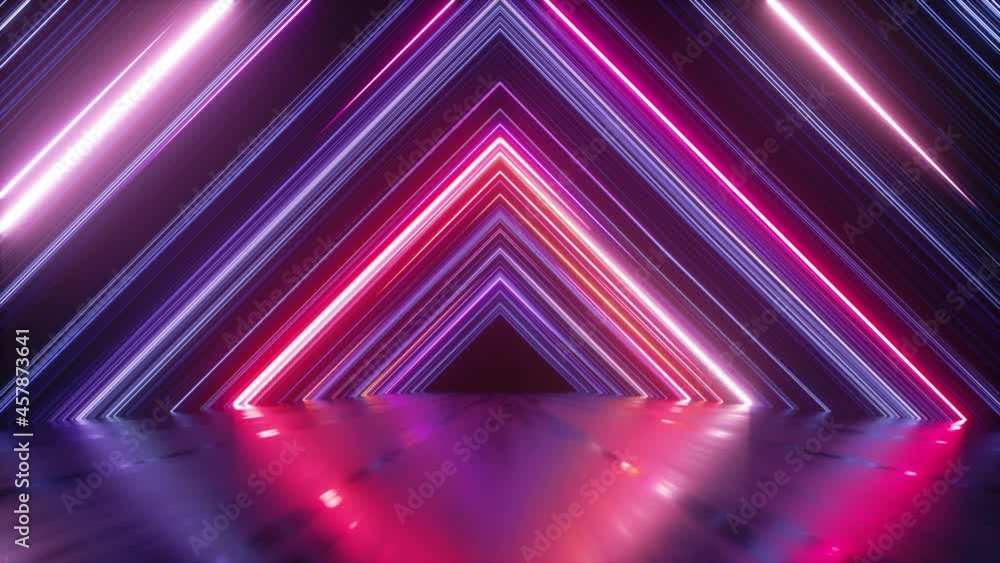 Poster looping 3d animation, abstract background with neon lines. empty stage and laser beams