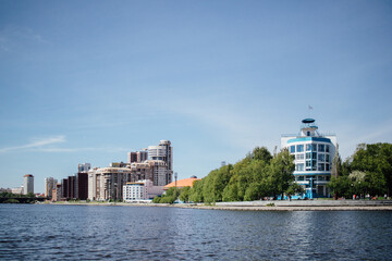 Urban landscape of the city pond in Yekaterinburg