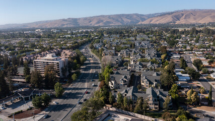 Afternoon aerial view of the city of Fremont, California, USA. - obrazy, fototapety, plakaty