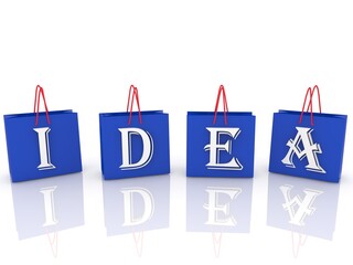 IDEA concept on blue shopping bags