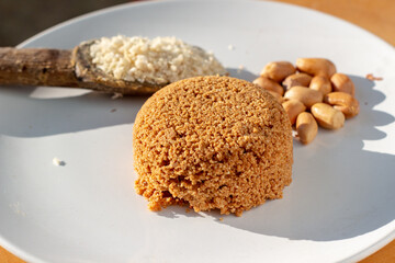 African candy made from cassava flour and roasted peanuts known as lifetse or xikhaba