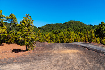 National Park of Caldera de Taburiente from Llano del Jable Astronomical Viewpoint. Volcano of San...
