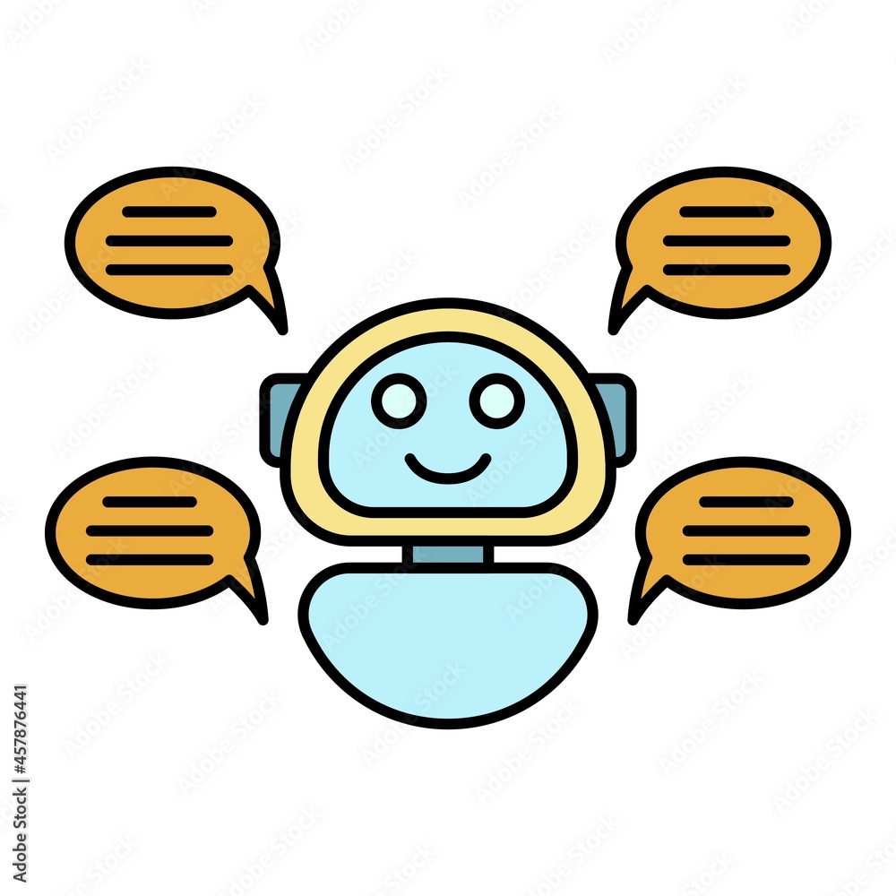 Poster chat bot four bubble icon. outline chat bot four bubble vector icon color flat isolated