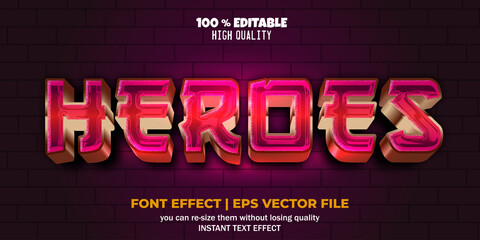 Heroes red glossy 3d editable text effect