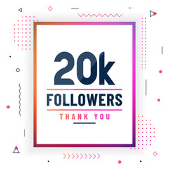 Thank you 20K followers, 20000 followers celebration modern colorful design.