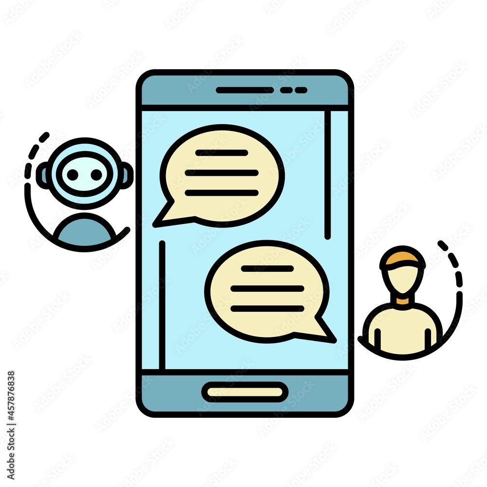 Poster chat bot talk smartphone icon. outline chat bot talk smartphone vector icon color flat isolated
