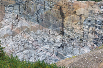 Rockface excavated in a quarry.  No visible people.Shot in Sweden, Scandinavia