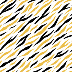 Vector seamless background. Animal tiger pattern. Fabric textile print. Gold black color