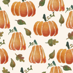 Watercolor pumpkin pattern, season illustration for halloween